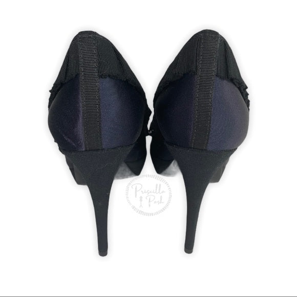 Tory Burch Erinn Navy Studded Gem Satin Peep Toe