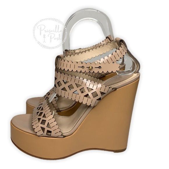 Chloé Laser Cutout Leather Platform Wedges 39