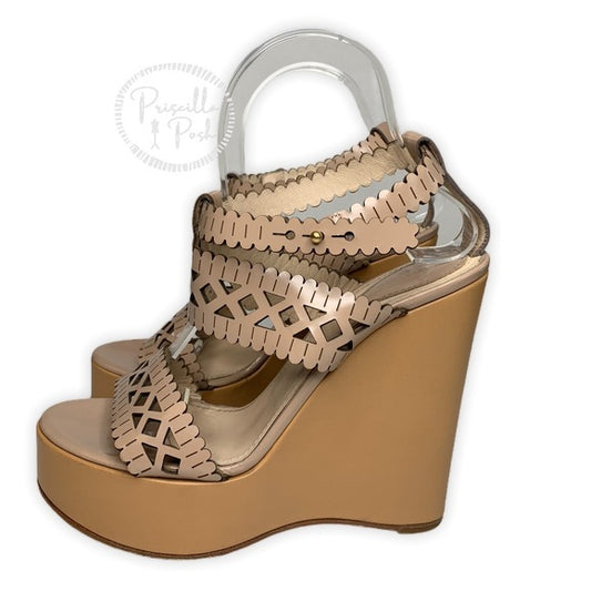 Chloé Laser Cutout Leather Platform Wedges 39