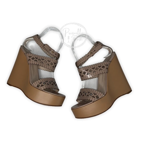 Chloé Laser Cutout Leather Platform Wedges 39
