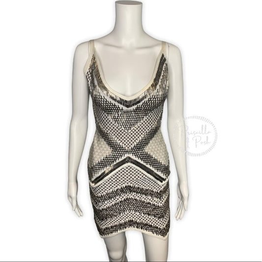 Herve Leger Juliet Geometric Beaded Bandage Dress