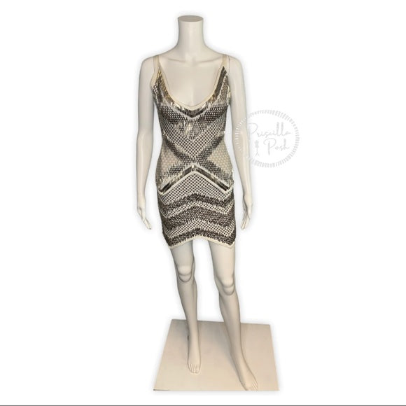 Herve Leger Juliet Geometric Beaded Bandage Dress