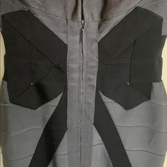 Herve Leger Black Grey Bow-Accented Bandage Dress