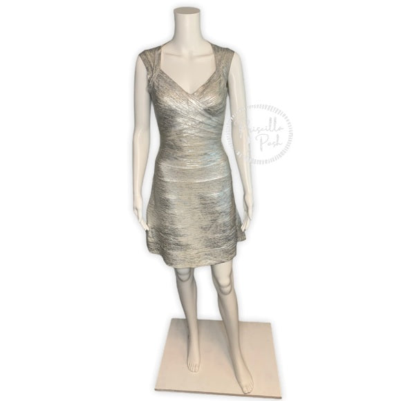 Herve Leger Breton Woodgrain Foil-Print Dress