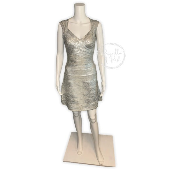 Herve Leger Breton Woodgrain Foil-Print Dress