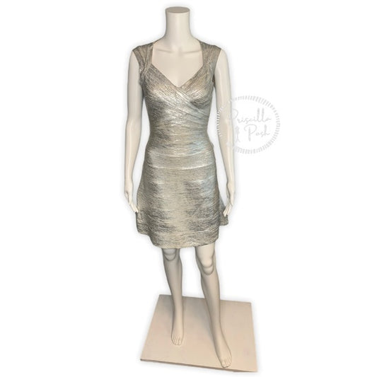 Herve Leger Breton Woodgrain Foil-Print Dress