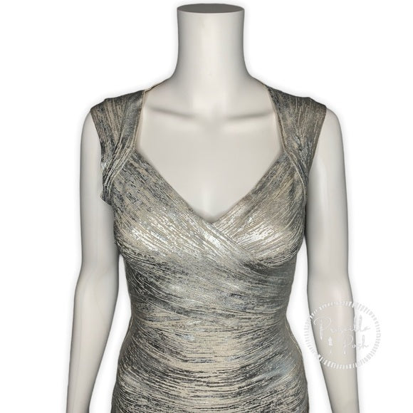 Herve Leger Breton Woodgrain Foil-Print Dress