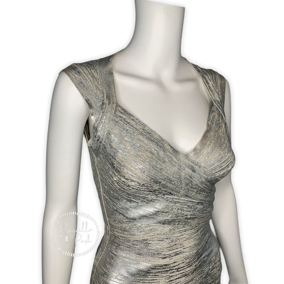 Herve Leger Breton Woodgrain Foil-Print Dress