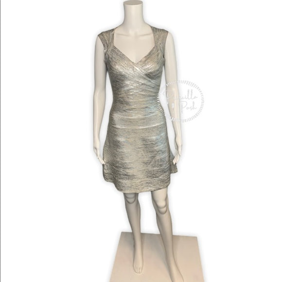 Herve Leger Breton Woodgrain Foil-Print Dress
