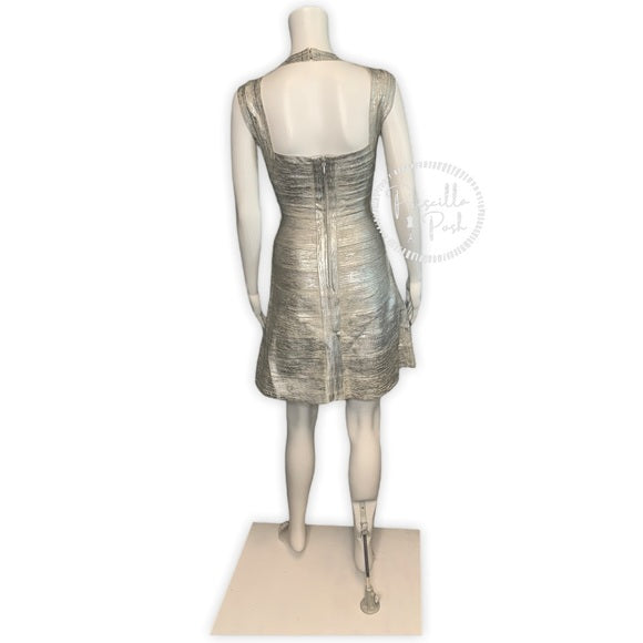 Herve Leger Breton Woodgrain Foil-Print Dress