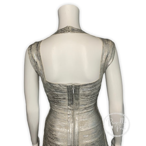 Herve Leger Breton Woodgrain Foil-Print Dress