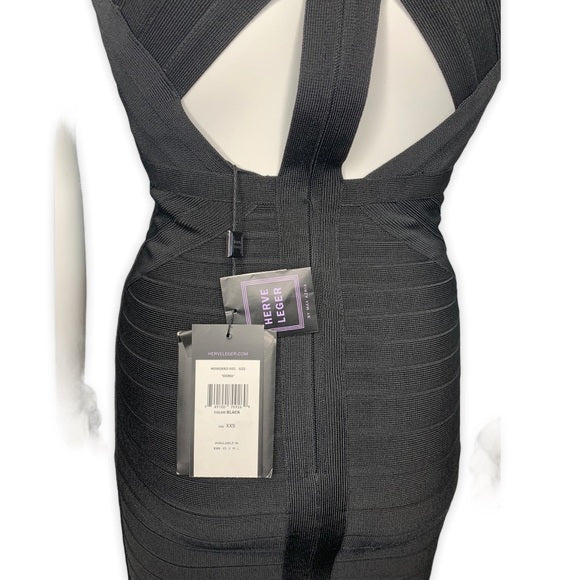 NWT HERVE LEGER Black Dema Cutout Bandage Dress