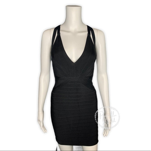 NWT HERVE LEGER Black Dema Cutout Bandage Dress