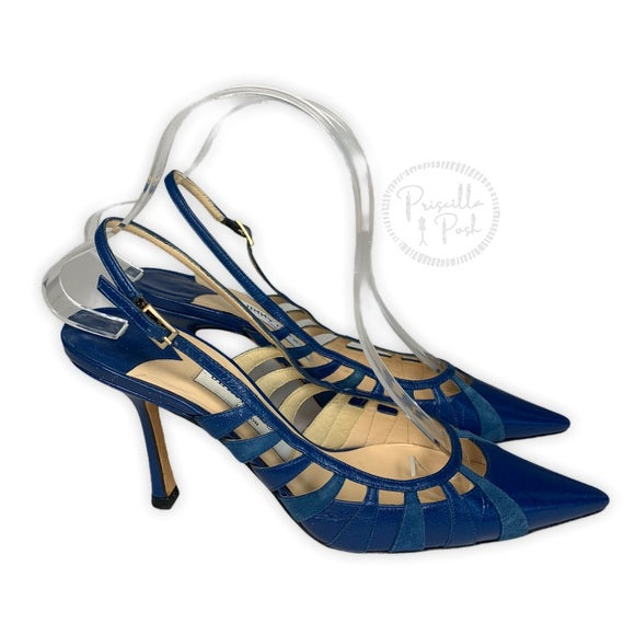 Jimmy Choo Blue Leather Slingback Kitten Heel