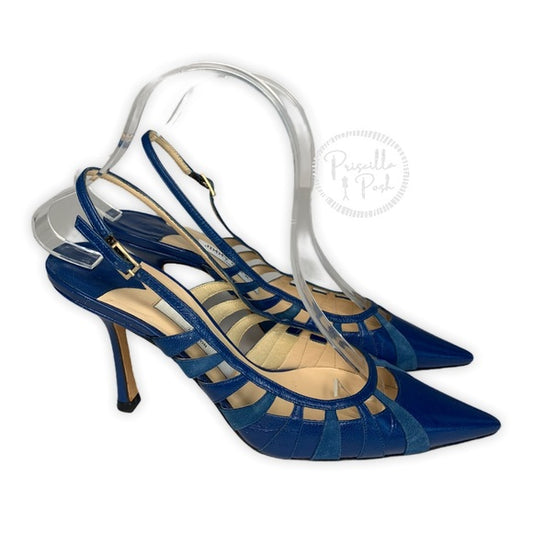 Jimmy Choo Blue Leather Slingback Kitten Heel