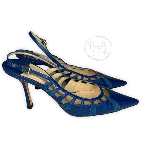 Jimmy Choo Blue Leather Slingback Kitten Heel