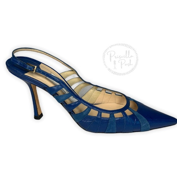 Jimmy Choo Blue Leather Slingback Kitten Heel