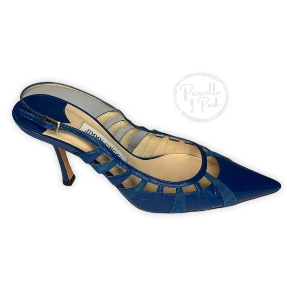 Jimmy Choo Blue Leather Slingback Kitten Heel