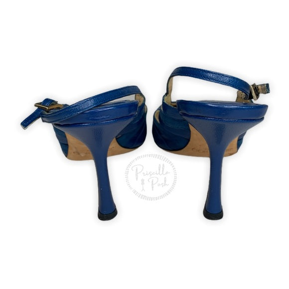Jimmy Choo Blue Leather Slingback Kitten Heel