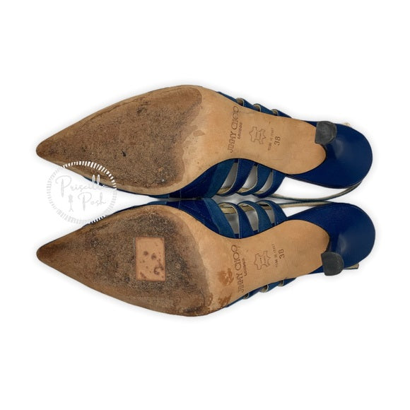 Jimmy Choo Blue Leather Slingback Kitten Heel