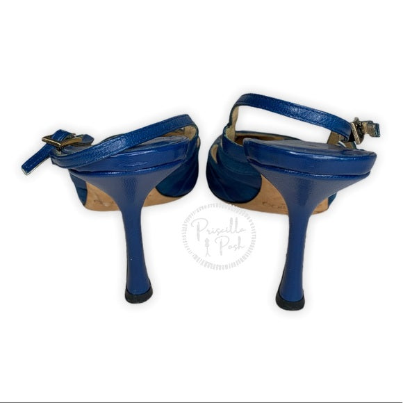 Jimmy Choo Blue Leather Slingback Kitten Heel