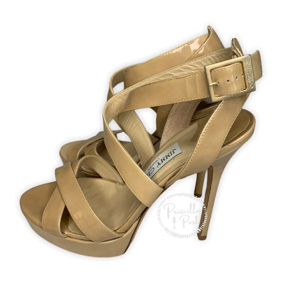 Jimmy Choo Nude Louisa Crisscross Platform Sandals