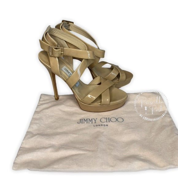 Jimmy Choo Nude Louisa Crisscross Platform Sandals