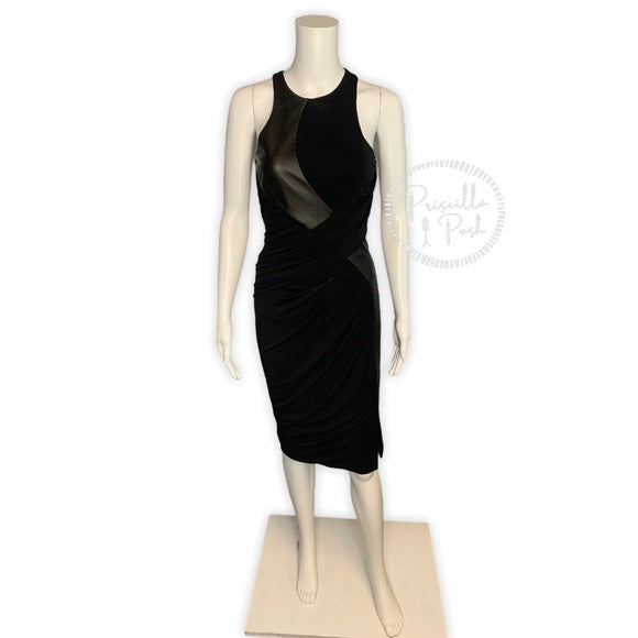 Alexander Wang Black Draped Jersey & Leather Dress