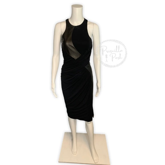 Alexander Wang Black Draped Jersey & Leather Dress