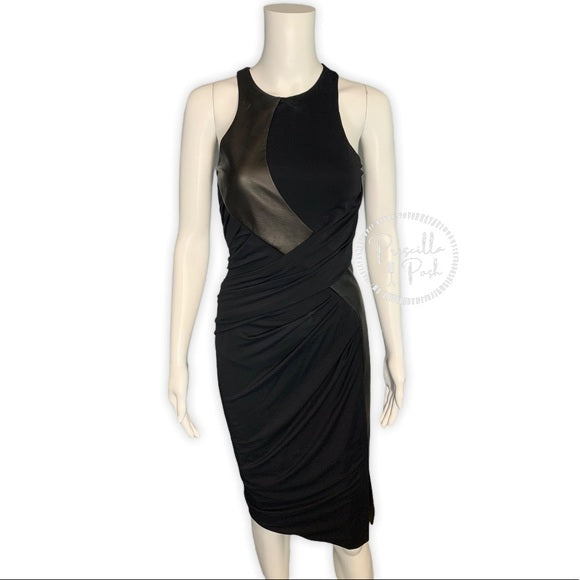 Alexander Wang Black Draped Jersey & Leather Dress