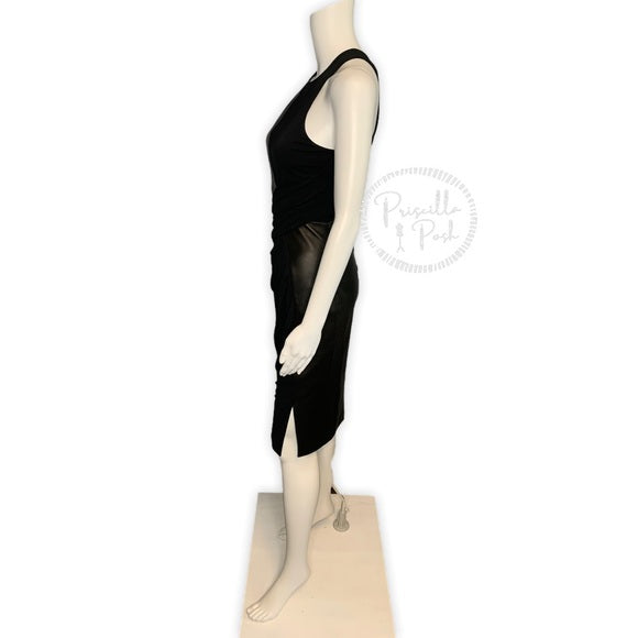 Alexander Wang Black Draped Jersey & Leather Dress