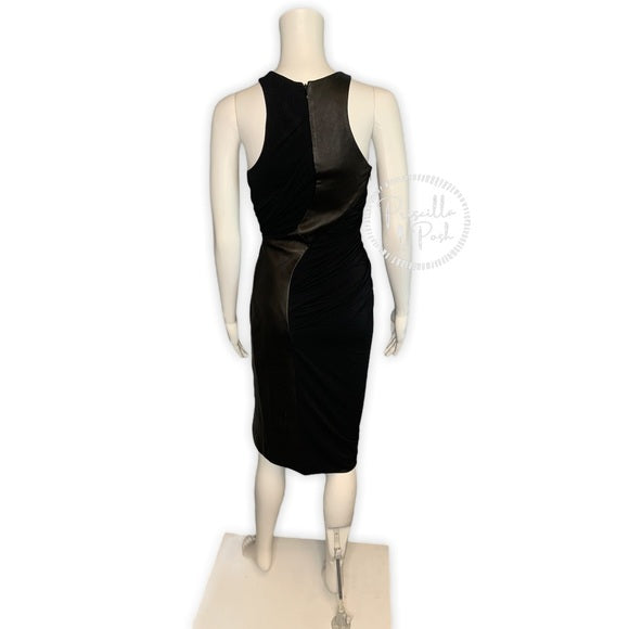 Alexander Wang Black Draped Jersey & Leather Dress