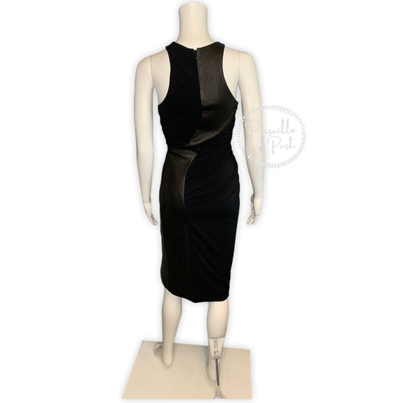 Alexander Wang Black Draped Jersey & Leather Dress