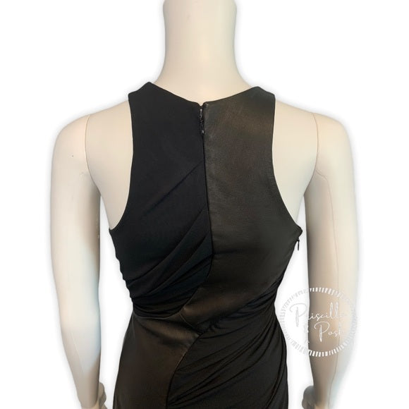 Alexander Wang Black Draped Jersey & Leather Dress