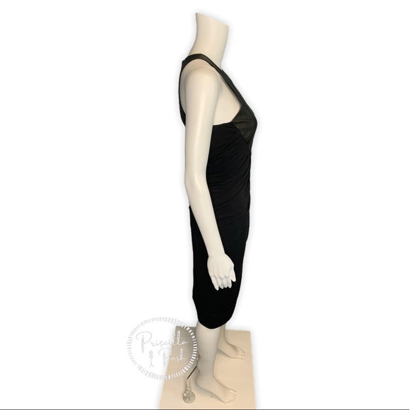Alexander Wang Black Draped Jersey & Leather Dress