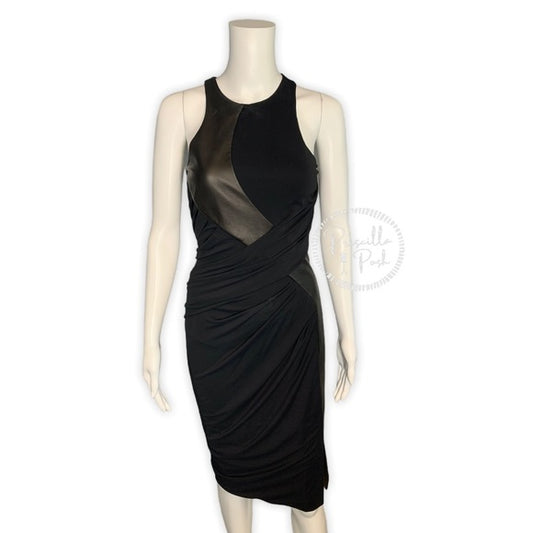 Alexander Wang Black Draped Jersey & Leather Dress