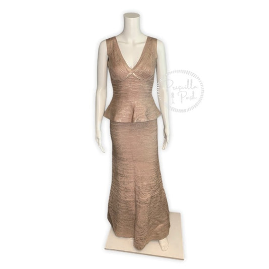 Herve Leger Izabela Woodgrain Foil Print Gown Pink