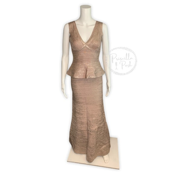 Herve Leger Izabela Woodgrain Foil Print Gown Pink