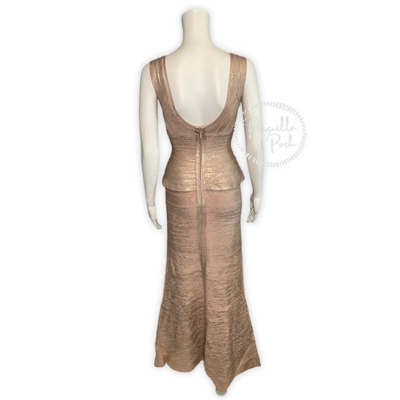 Herve Leger Izabela Woodgrain Foil Print Gown Pink