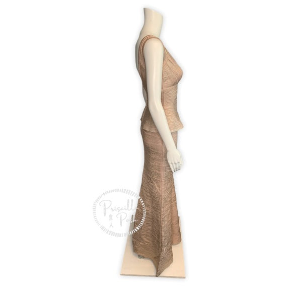 Herve Leger Izabela Woodgrain Foil Print Gown Pink