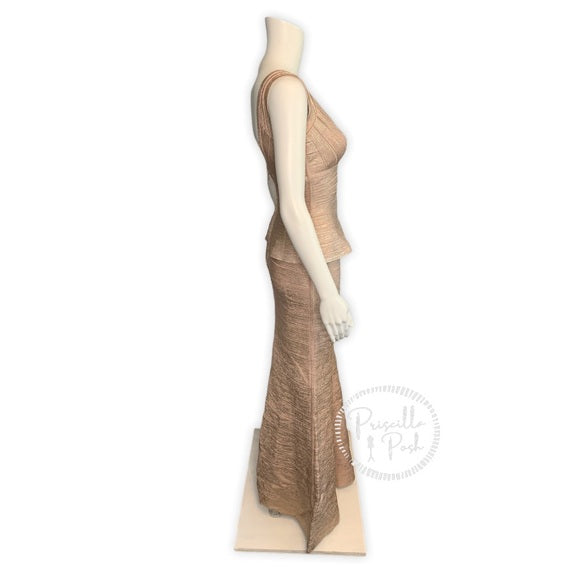 Herve Leger Izabela Woodgrain Foil Print Gown Pink