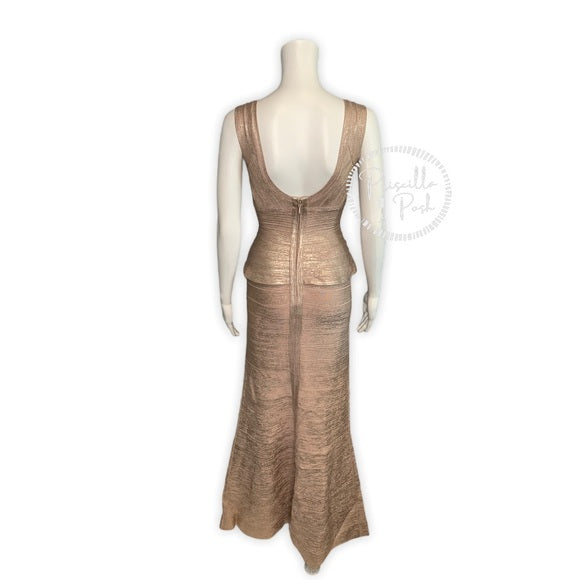 Herve Leger Izabela Woodgrain Foil Print Gown Pink
