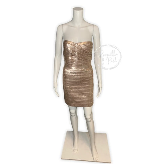 Herve Leger Nazik Sequin Bandage Dress, Bare Combo