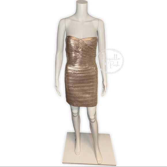 Herve Leger Nazik Sequin Bandage Dress, Bare Combo