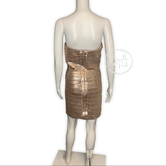 Herve Leger Nazik Sequin Bandage Dress, Bare Combo