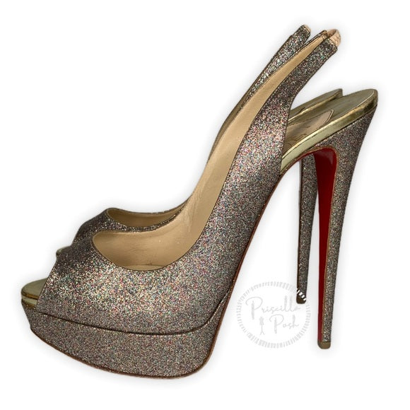 Christian Louboutin Glitter Peep Toe Platform