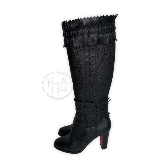 Christian Louboutin Pocabotta Red Sole Fringe Knee Boot