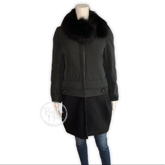 Moncler Long Black Puffer Jacket With Fur Trim