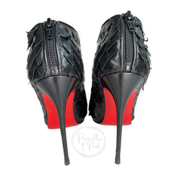Christian Louboutin Black Leather Peep Toe Bootie
