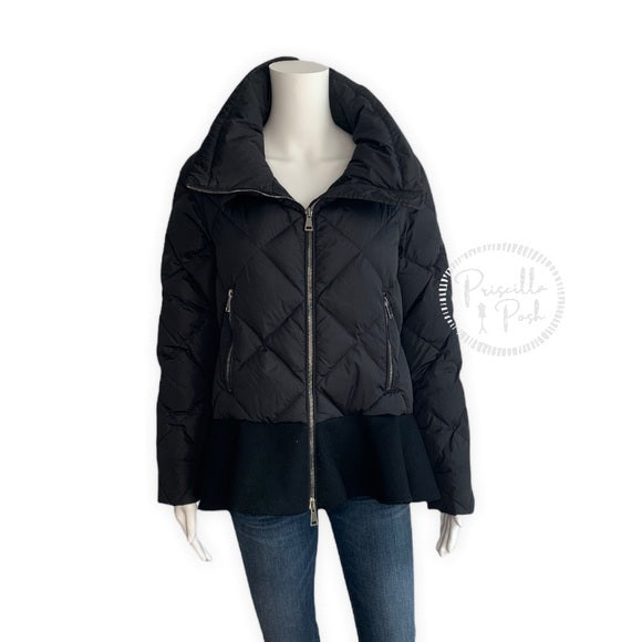 Moncler Black Peplum Hem Goose Down Puffer Jacket